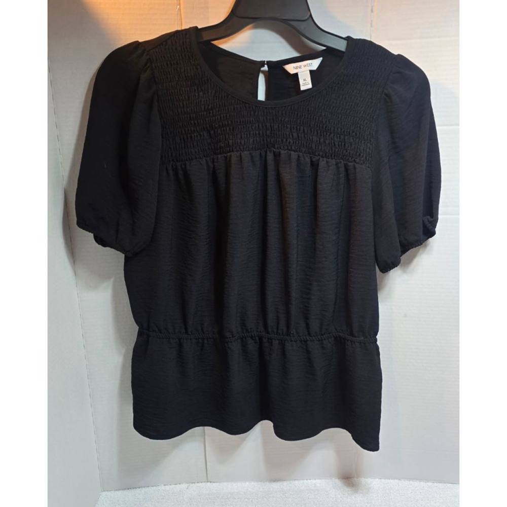Women's Nine West Black Smocked Peplum Blouse XL